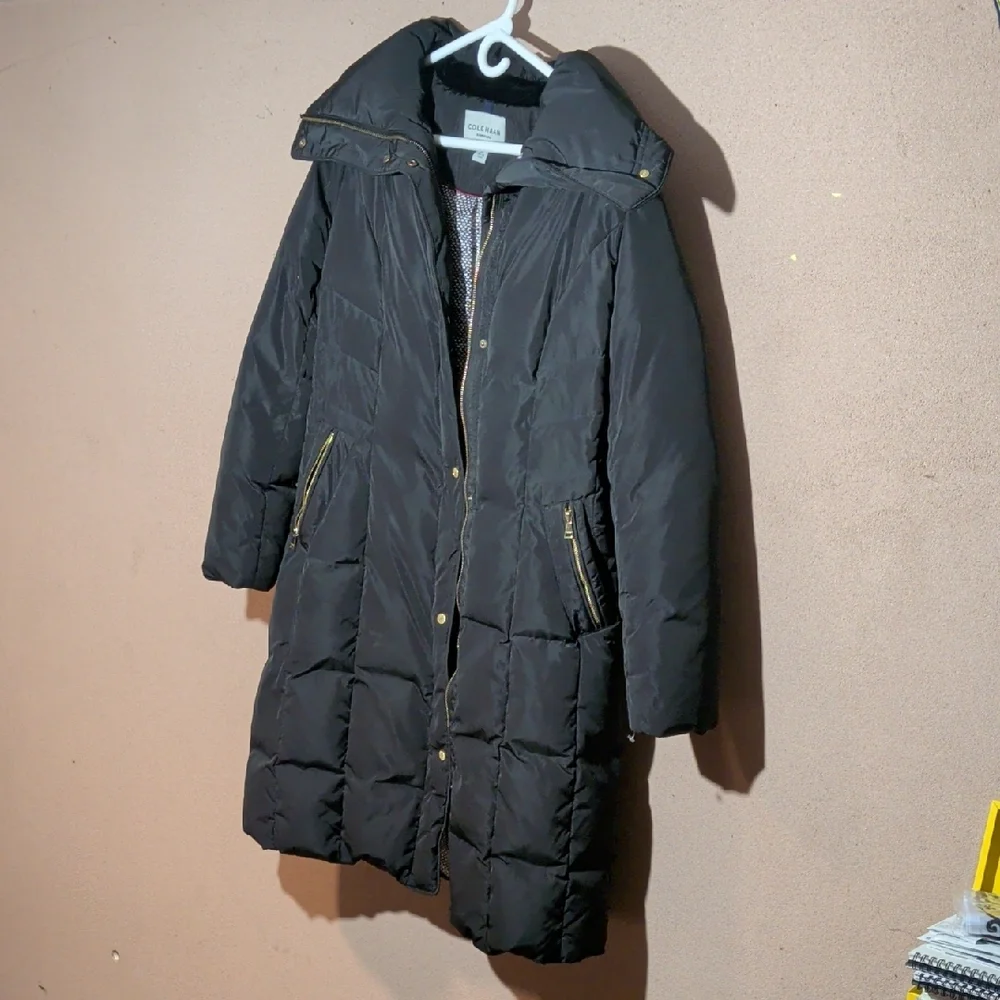 Cole Haan Women's Black Puffer Jacket with Gold Accents - Picture 8 of 10